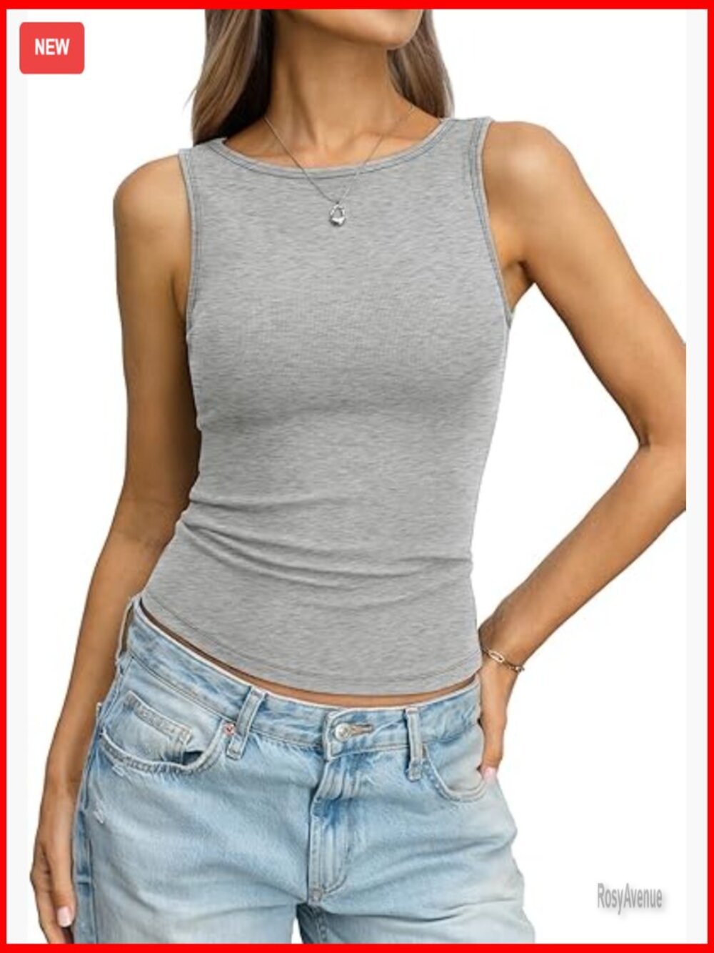 Cotton Ribbed High Neck Tank Top Sleeveless Fitted Summer Going Out Cute Top